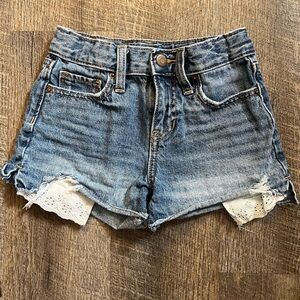Old Navy Girls 7 High Waisted Denim Shorts with White Lace Accents